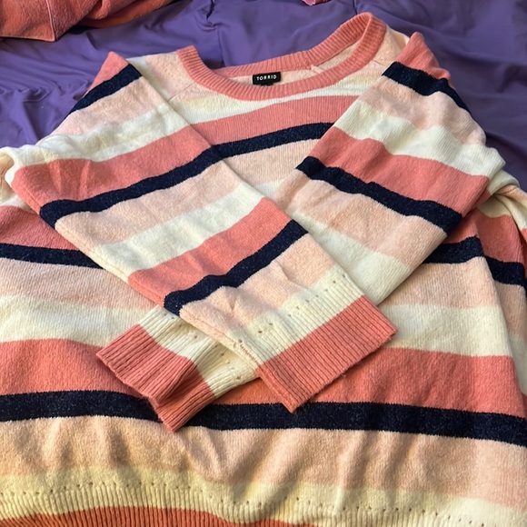 Torrid Pink, Navy, and Cream Striped Sweater - Picture 2 of 2